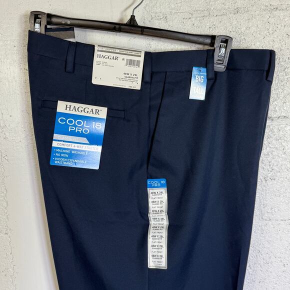 Haggar Cool 18 Classic-Fit Wrinkle-Free adjustable Waist Pants blue 48X29 $80 - Picture 1 of 9